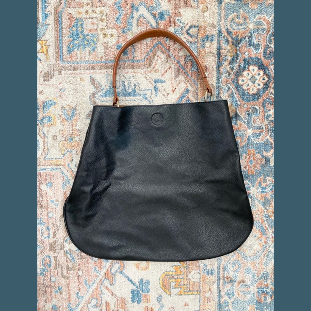 Anthropologie Black + Brown Leather Tote Bag